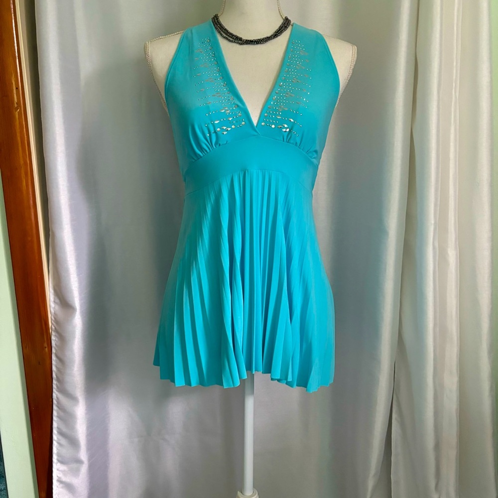 Medium Studded halter top robins egg blue
